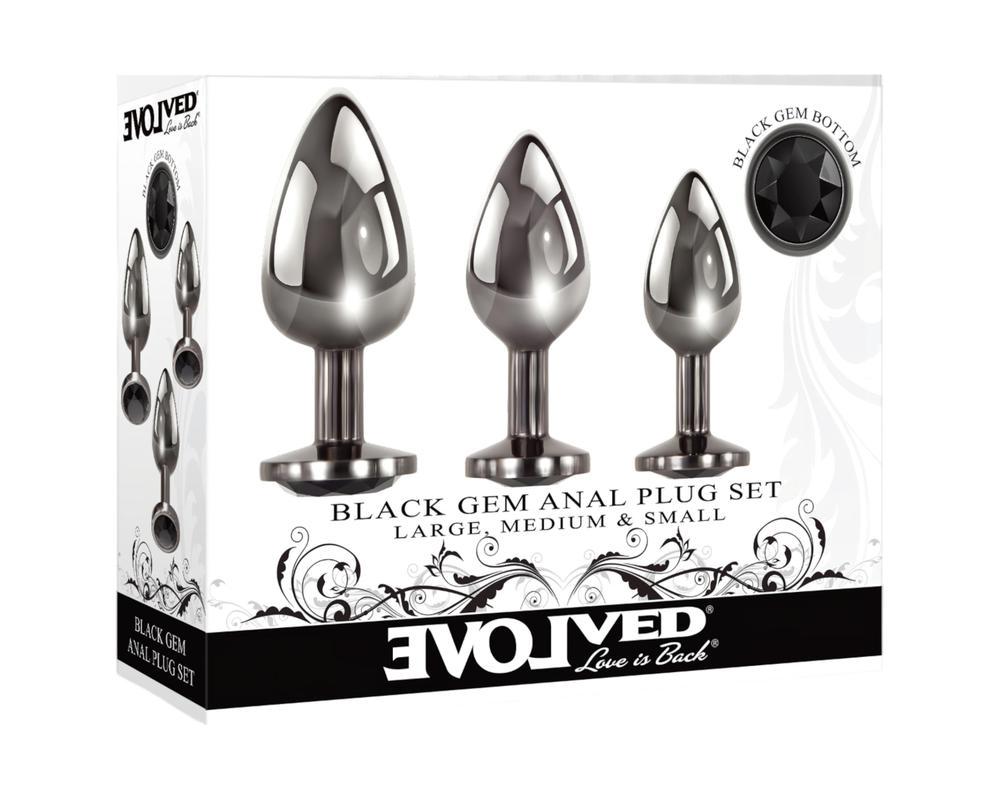 Evolved Black Gem - fém anál plug szett, fekete kővel (ezüst)