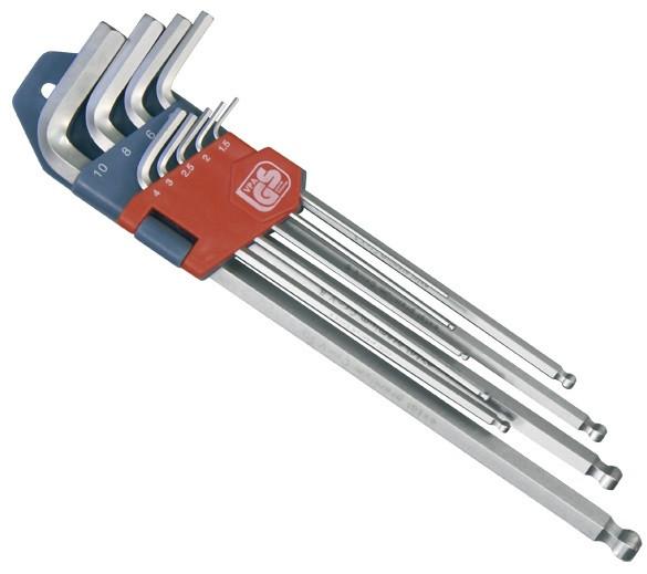EXTOL PREMIUM imbuszkulcs klt., 9db, extra hosszú; gömbfej, 9db 1,5-10mm, CV., 95-237mm 8819312