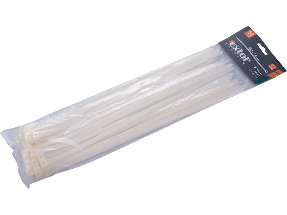 EXTOL PREMIUM kábelkötegelő 7,6×380mm 50db, fehér nylon; UV-, sav- és lúgálló 8856120