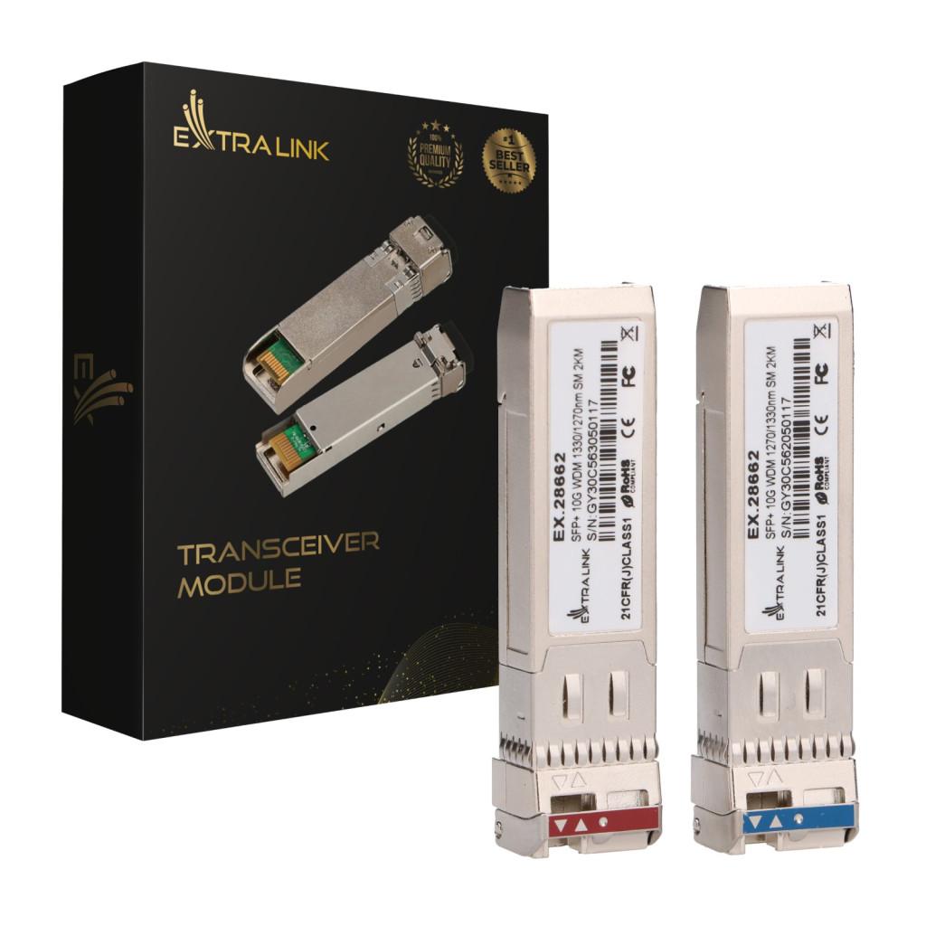 Extralink SFP+ 10G | SFP+ WDM modul | 10Gbps 1270/1330nm, egymódusú, 2km, párhuzamos