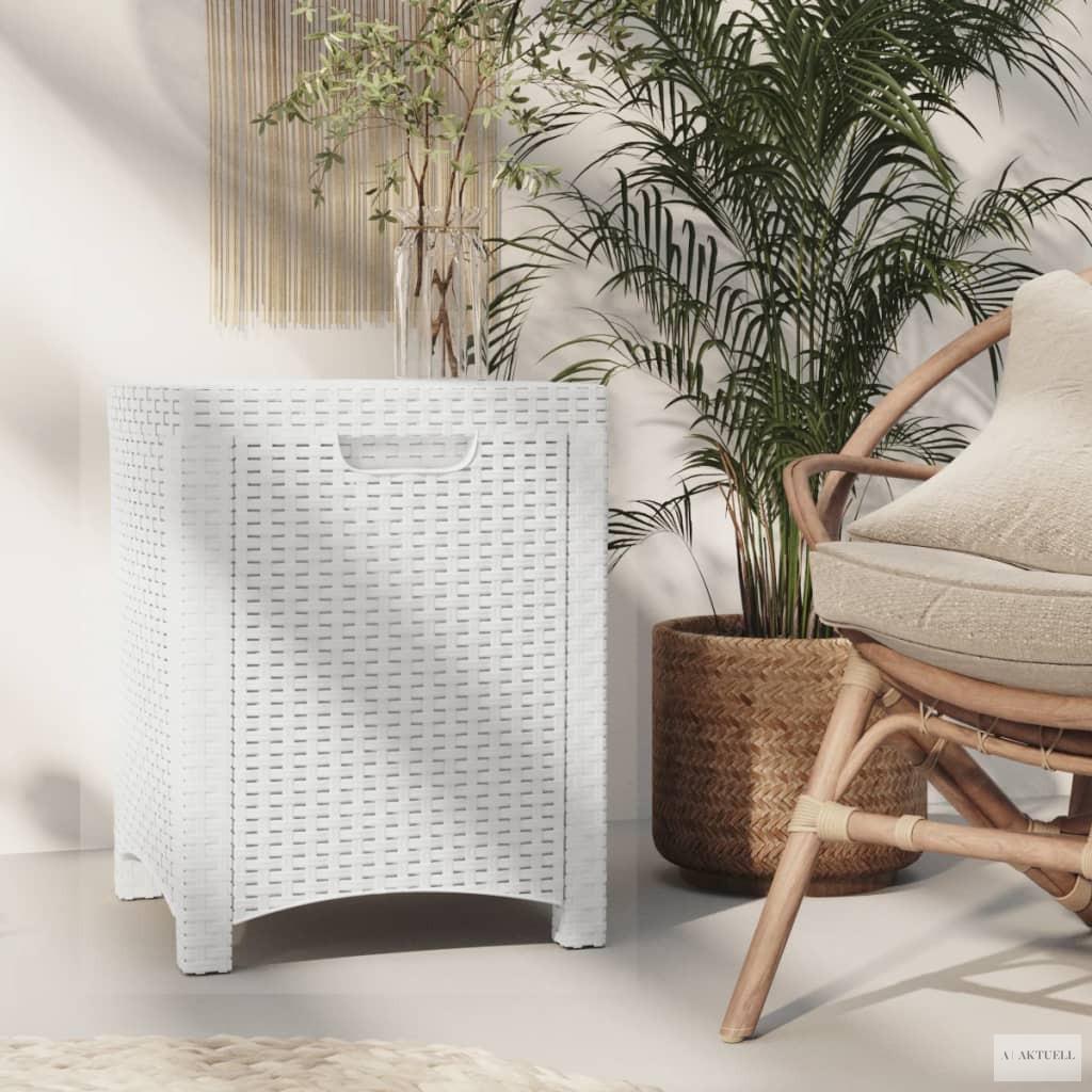 Fehér PP rattan kerti tárolóláda 39 x 39 x 46 cm
