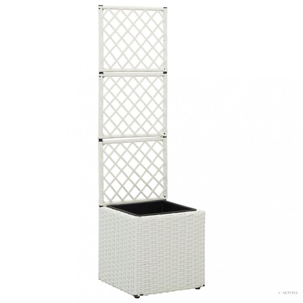 Fehér rácsos polyrattan magaságyás 1 kaspóval 30 x 30 x 107 cm