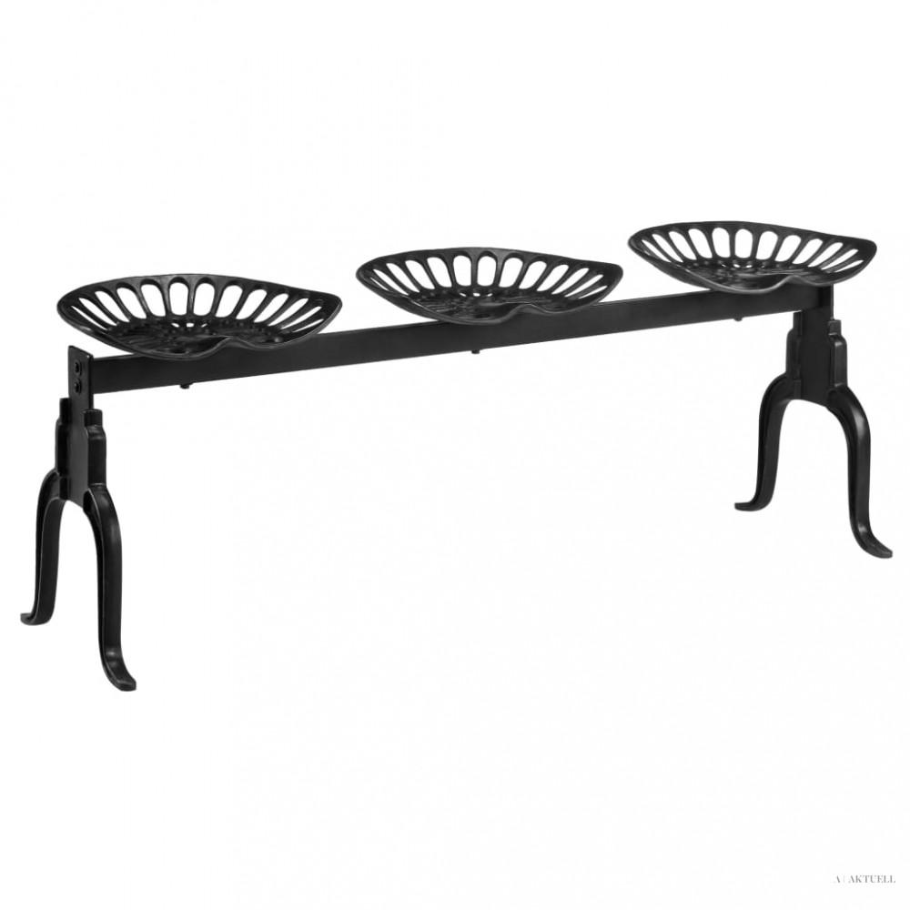 Fekete 3-személyes öntöttvas pad 155 cm