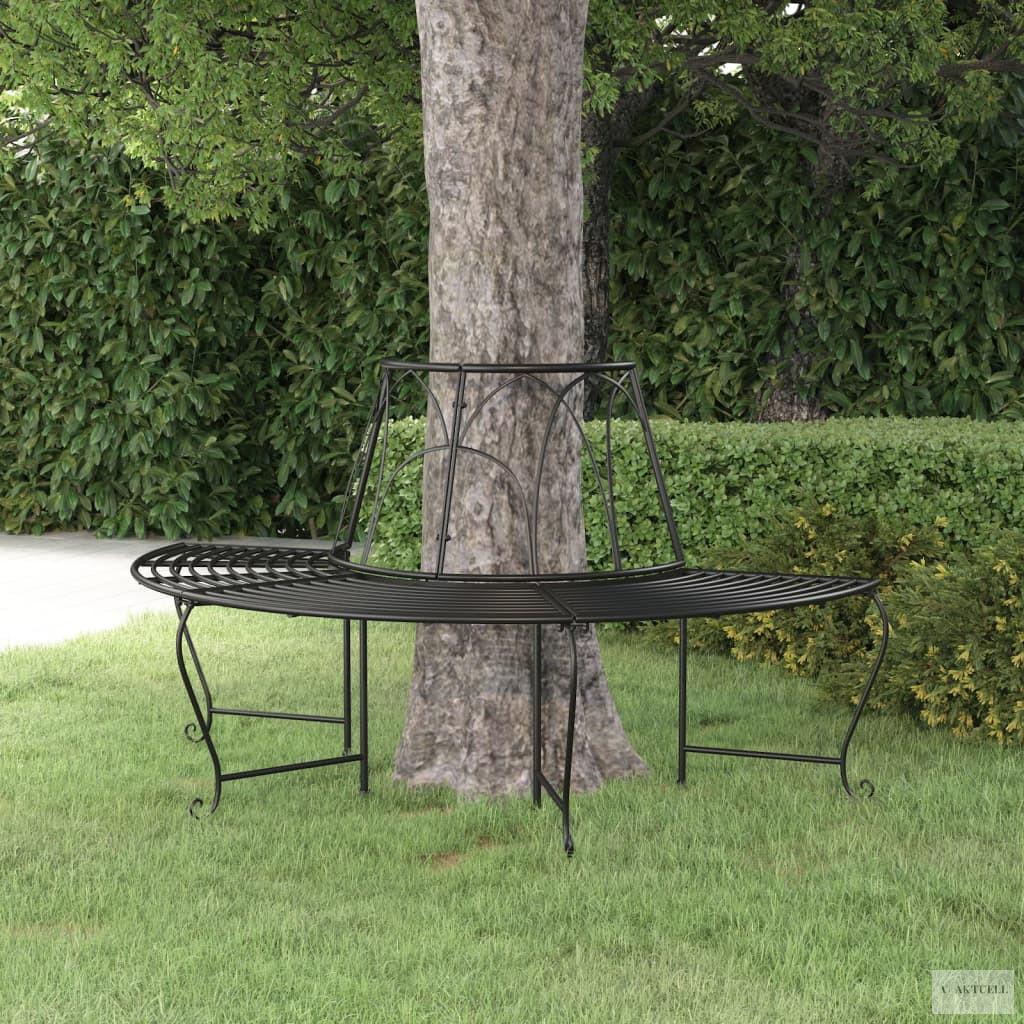 Fekete acél félkör alakú fa körüli pad Ø159 cm