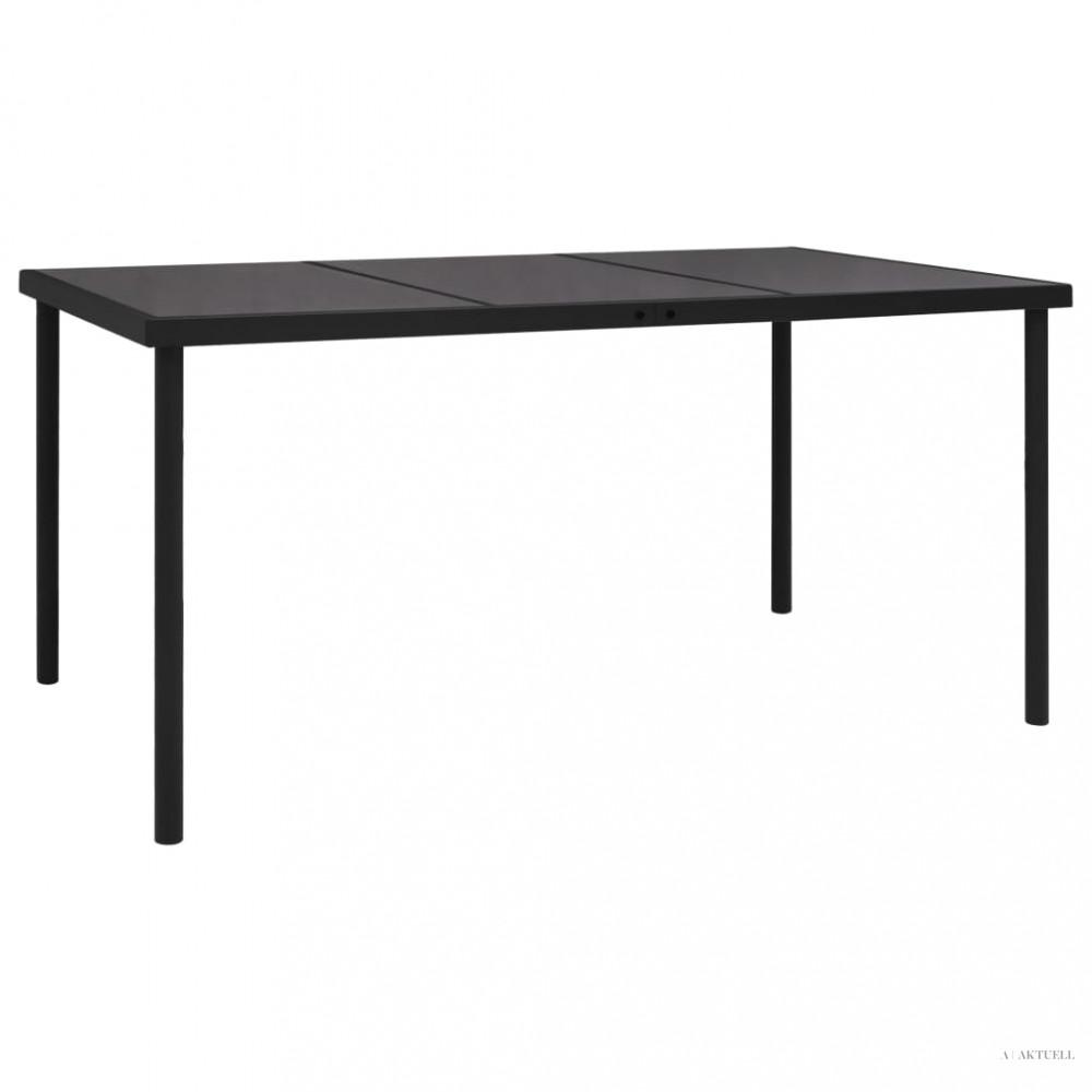 Fekete acél kerti asztal üveg asztallappal 150 x 90 x 74 cm