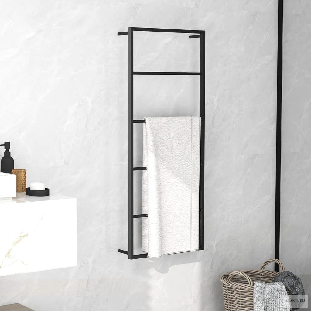 Fekete acél törölközőtartó 45 x 10 x 115 cm