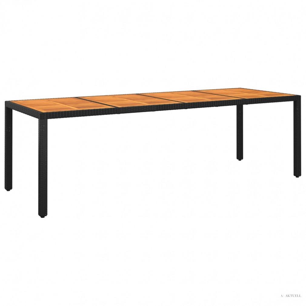 Fekete akácfa és polyrattan kerti asztal 250 x 100 x 75 cm