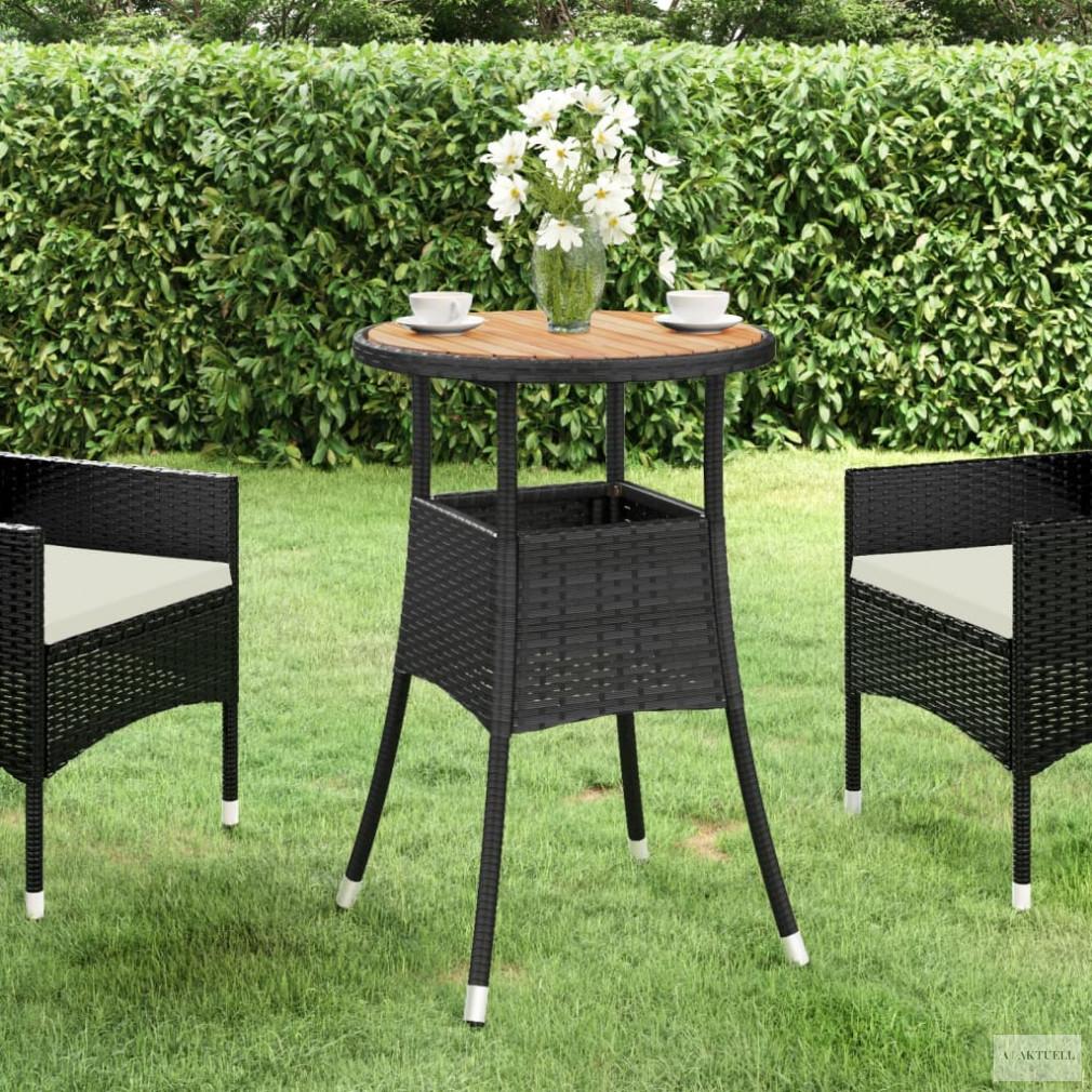 Fekete akácfa és polyrattan kerti asztal Ø60 x 75 cm