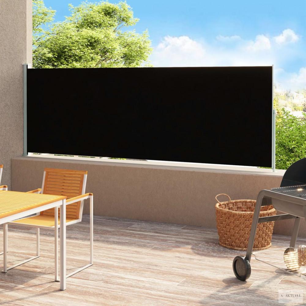 Fekete behúzható oldalsó terasznapellenző 200 x 500 cm
