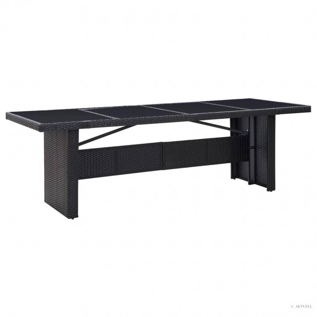 Fekete polyrattan és üveg kerti asztal 240 x 90 x 74 cm