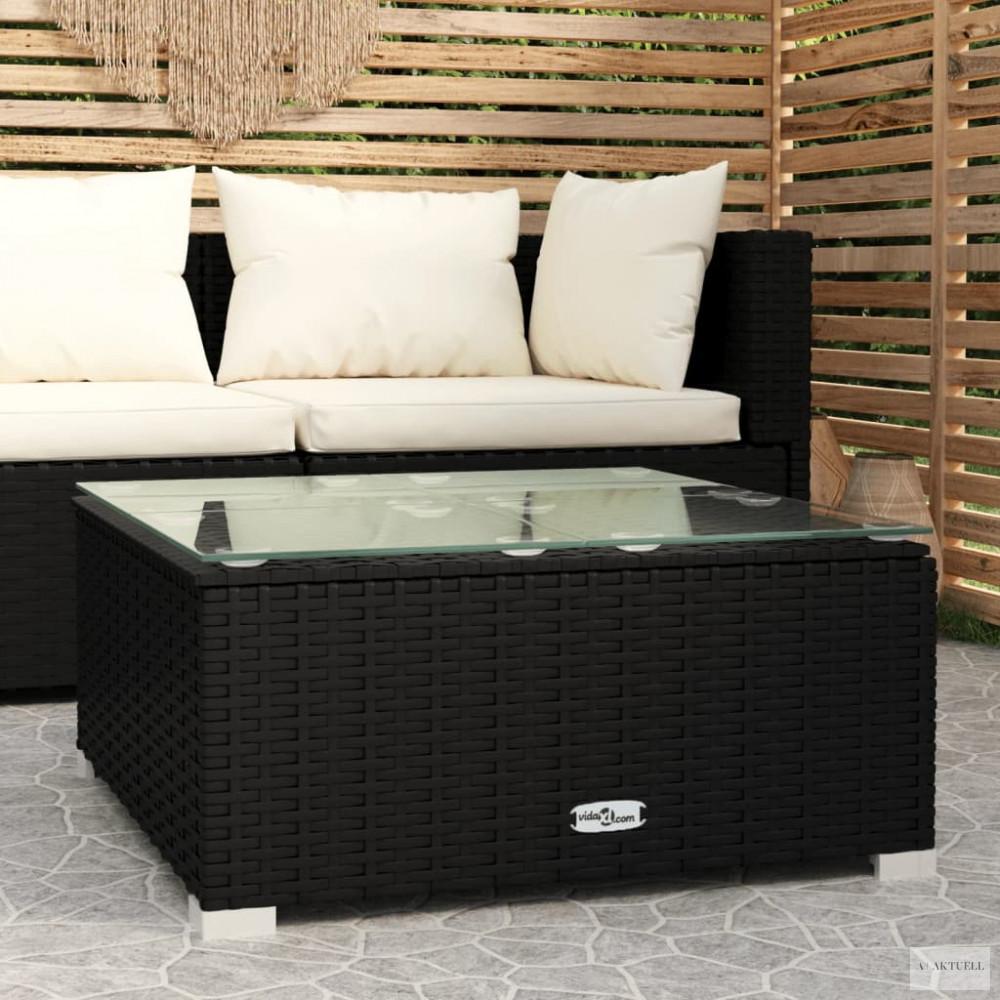 Fekete polyrattan és üveg kerti dohányzóasztal 60 x 60 x 30 cm
