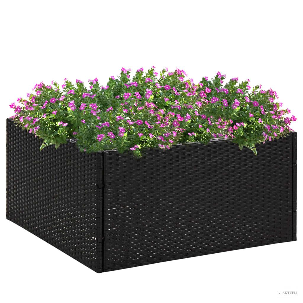 Fekete polyrattan kerti ültetőláda 80 x 80 x 40 cm
