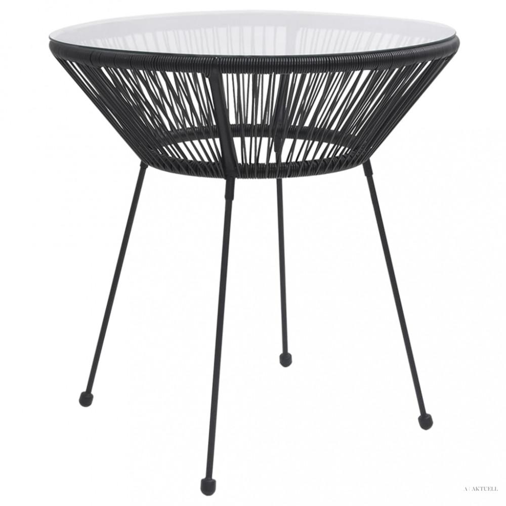 Fekete rattan és üveg kerti étkezőasztal Ø70 x 74 cm