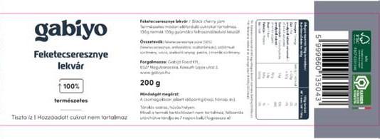 Gabiyo Feketecseresznye lekvár 200g szőlőmusttal
