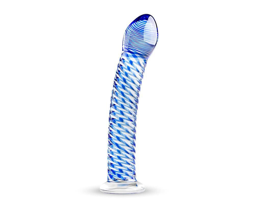 Gildo Glass No. 5 - spirál üveg dildó (átlátszó-kék)