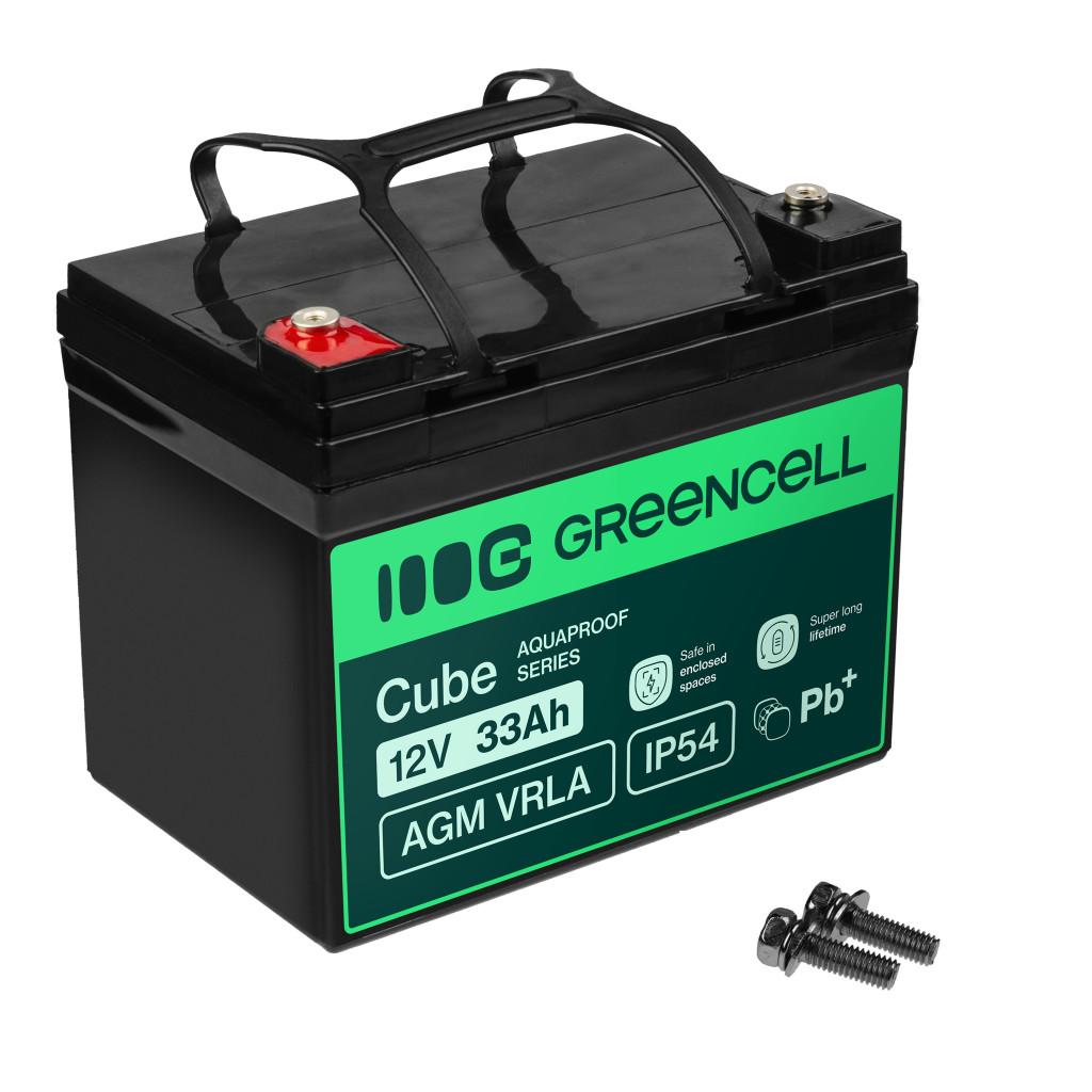 Green Cell Cube AGM VRLA IP54 12V 33Ah maintenance-free battery for lawnmowers, scooters, boats, and wheelchairs