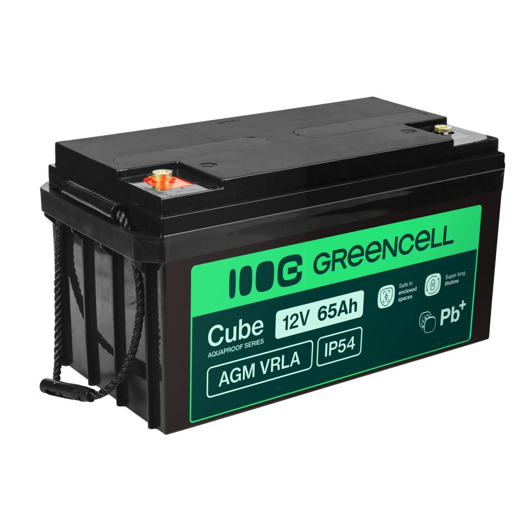Green Cell Cube AGM VRLA IP54 12V 65Ah maintenance-free battery for lawnmowers, scooters, boats, and wheelchairs