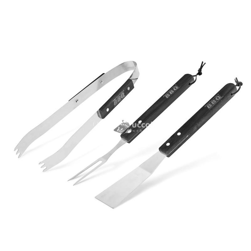 Grillező eszköz szett fa nyéllel - 3 db-os