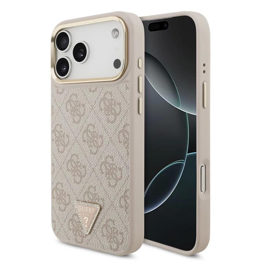 Guess PU bőr 4G Triangle Logo Gold Frame MagSafe tok iPhone 17 Pro Max készülékhez rózsaszín