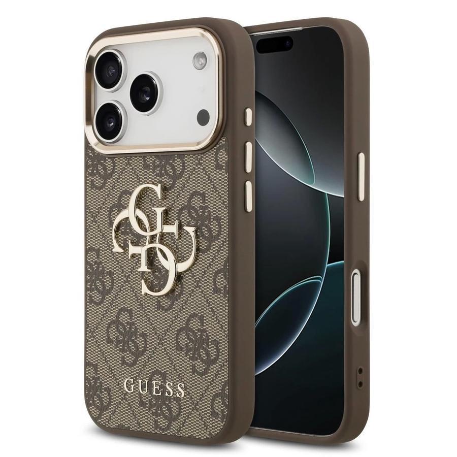Guess PU Leather 4G Metal Logo Gold Frame MagSafe tok iPhone 17 Pro Max készülékhez barna