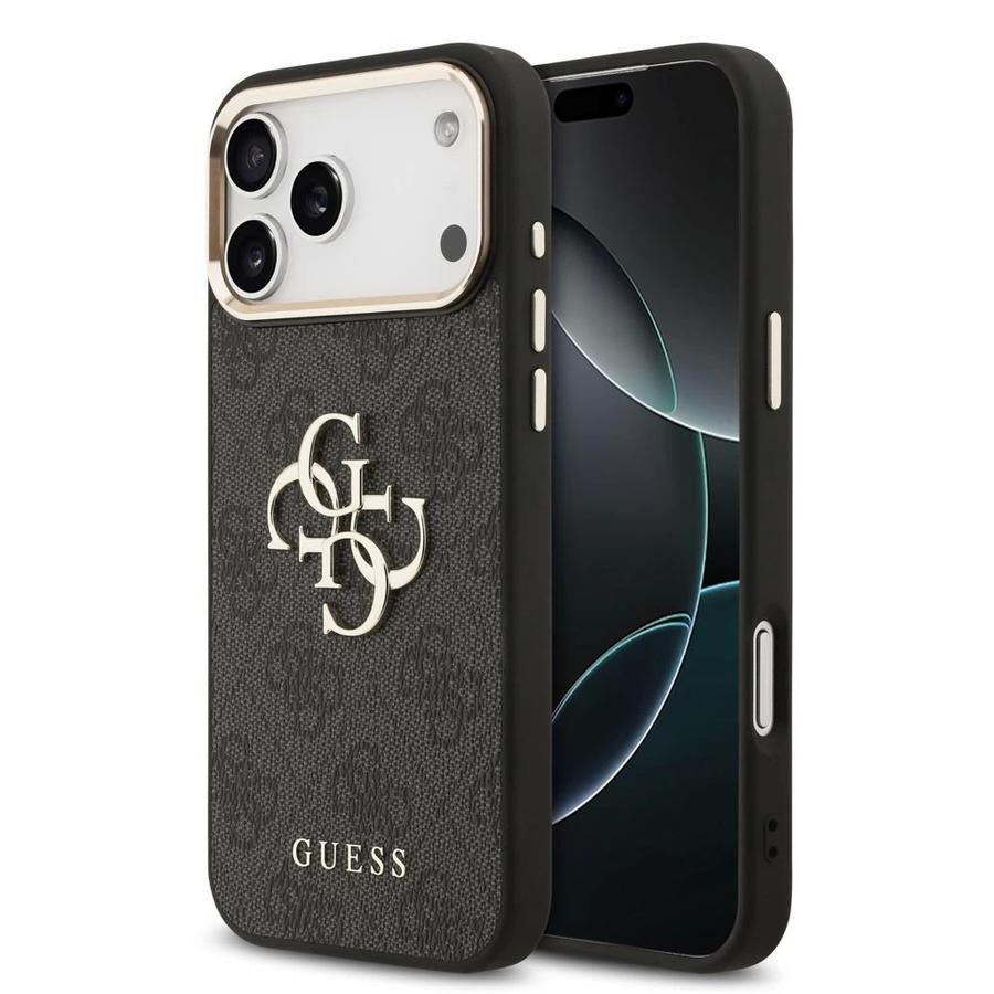 Guess PU Leather 4G Metal Logo Gold Frame MagSafe tok iPhone 17 Pro Max készülékhez fekete