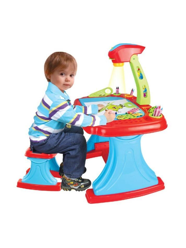 Gyermek kétoldalas tábla projektorral és székkel Baby Mix + 93 db tartalék  Kék