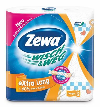Háztartási papírtörlő, 2 rétegű, 2 tekercses, ZEWA "Wisch&amp;Weg extra lang"