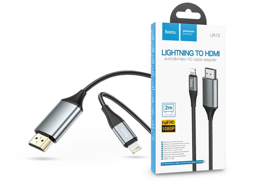 HOCO Lightning - HDMI kábel 2 m-es vezetékkel - HOCO UA15 Lightning to HDMI Adapter Full HD - fekete/szürke