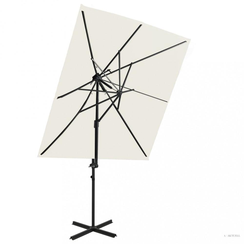 Homokszínű dupla tetejű konzolos napernyő 250 x 250 cm