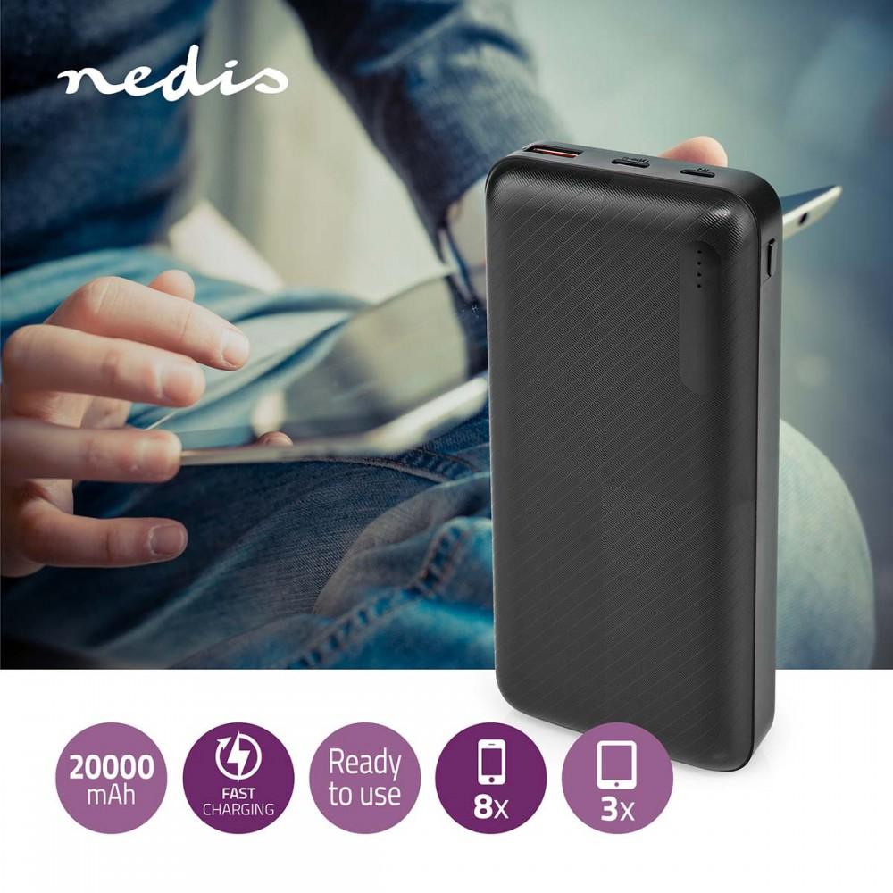 Hordozható töltő | 20000 mAh | 2x 3.0 A | Kimenő csatlakozók száma: 2 | Kimeneti kapcsolat: 1x USB-A / 1x USB-C™ | Bemenő csatlakozók: 1x Micro USB / 1x USB-C™ | PD2.0 18W | Lítium-Polimer