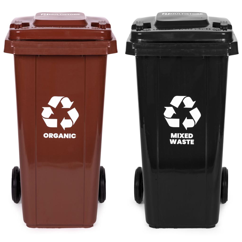 Hulladéktároló készlet 2x120L-es fekete, barna, gumikerekekkel