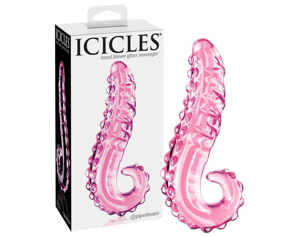Icicles No. 24 - bordázott nyelv üveg dildó (pink)