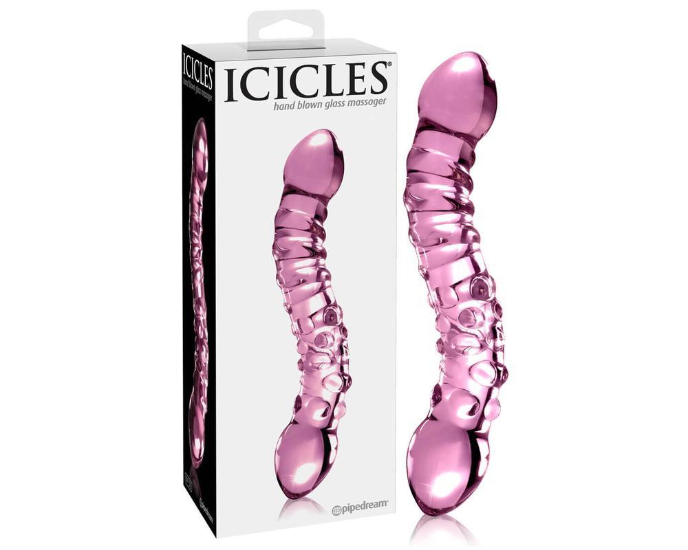 Icicles No. 55 - kétvégű, G-pont üveg dildó (pink)