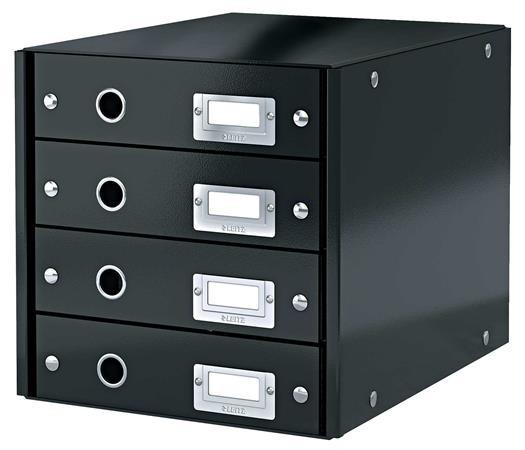 Irattároló, laminált karton, 4 fiókos, LEITZ "Click&amp;Store", fekete