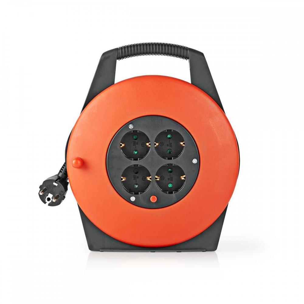  Kábeldob 10 méteres| Földelt csatlakozó | 10.0 m | 3200 W | 16 A | Földelés típusa: Oldal Érzékelő | 230 V AC 50/60 Hz | Aljzat szög: 90 ° | H05VV-F 3G1.5mm² | Biztosíték: Igen | Fekete / Narancs