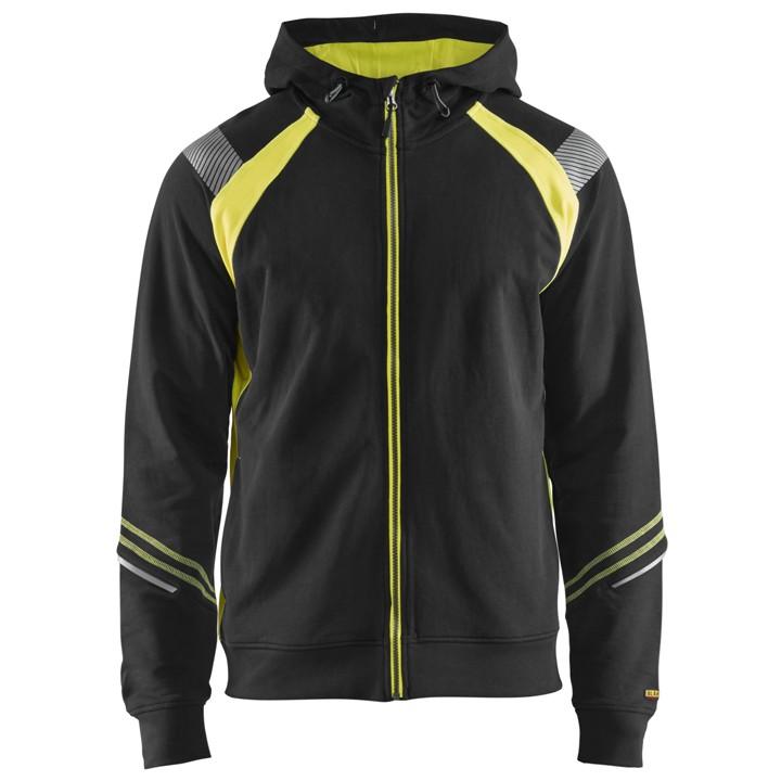 Kapucnis pulóver cipzárral 3433-1158 - 2XL - sötétkék/sárga