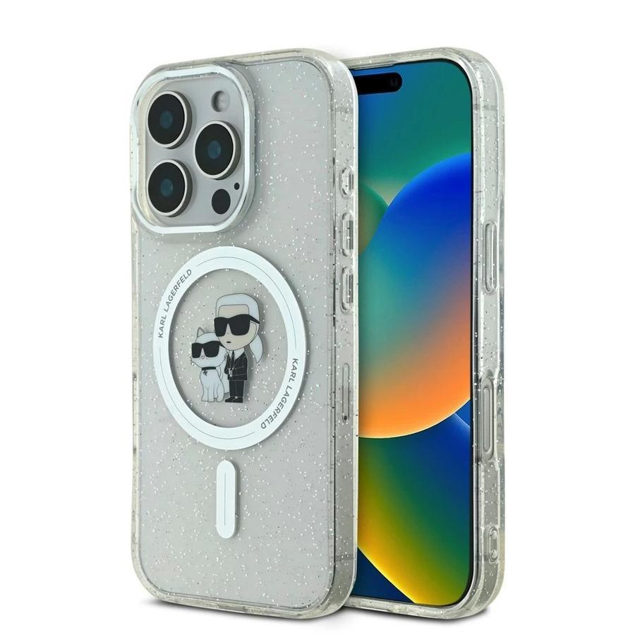 Karl Lagerfeld IML Glitter Karl and Choupette MagSafe tok iPhone 16 Pro Max készülékhez átlátszó