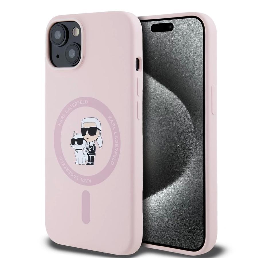 Karl Lagerfeld Liquid Silicone Karl and Choupette MagSafe tok iPhone 14 készülékhez rózsaszín