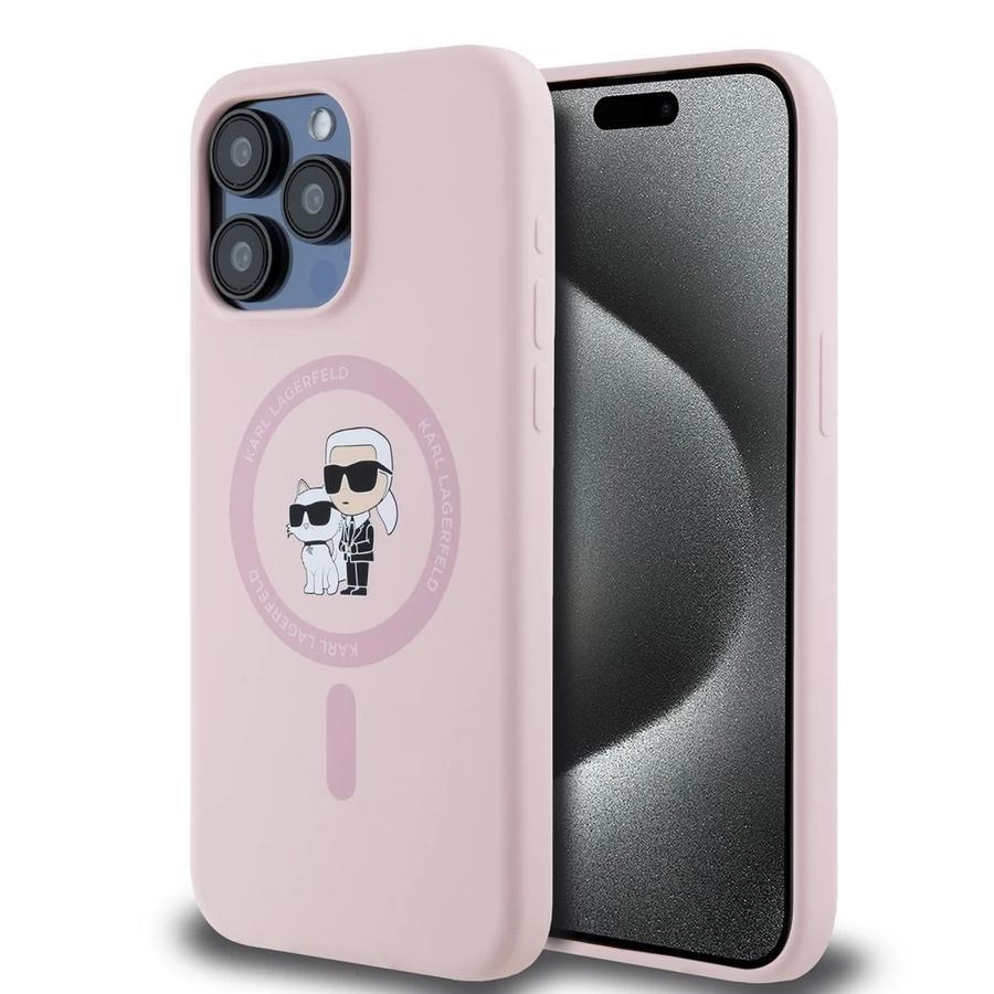 Karl Lagerfeld Liquid Silicone Karl and Choupette MagSafe tok iPhone 14 Pro Max készülékhez rózsaszín
