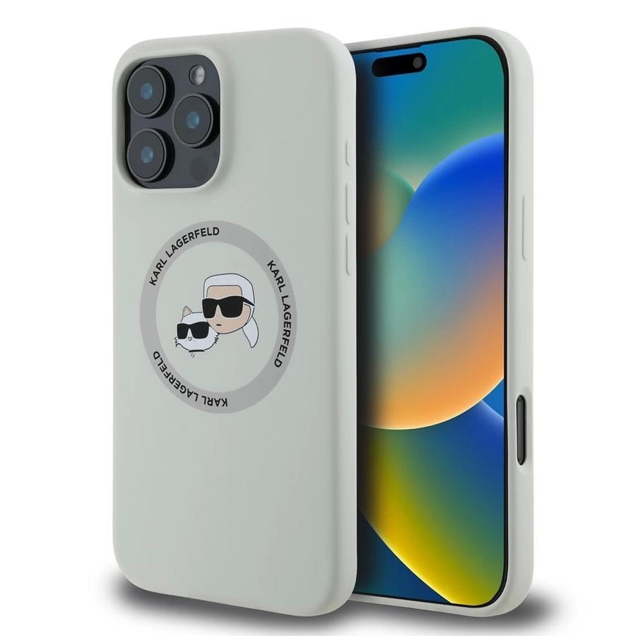 Karl Lagerfeld Liquid Silicone K&CH Heads MagSafe tok iPhone 16 Pro készülékhez bézs