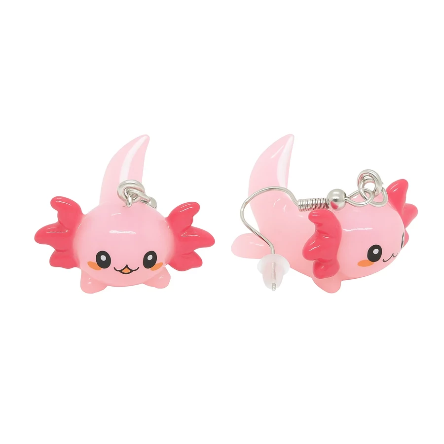 Kawaii rózsaszín axolotl lógós fülbevaló