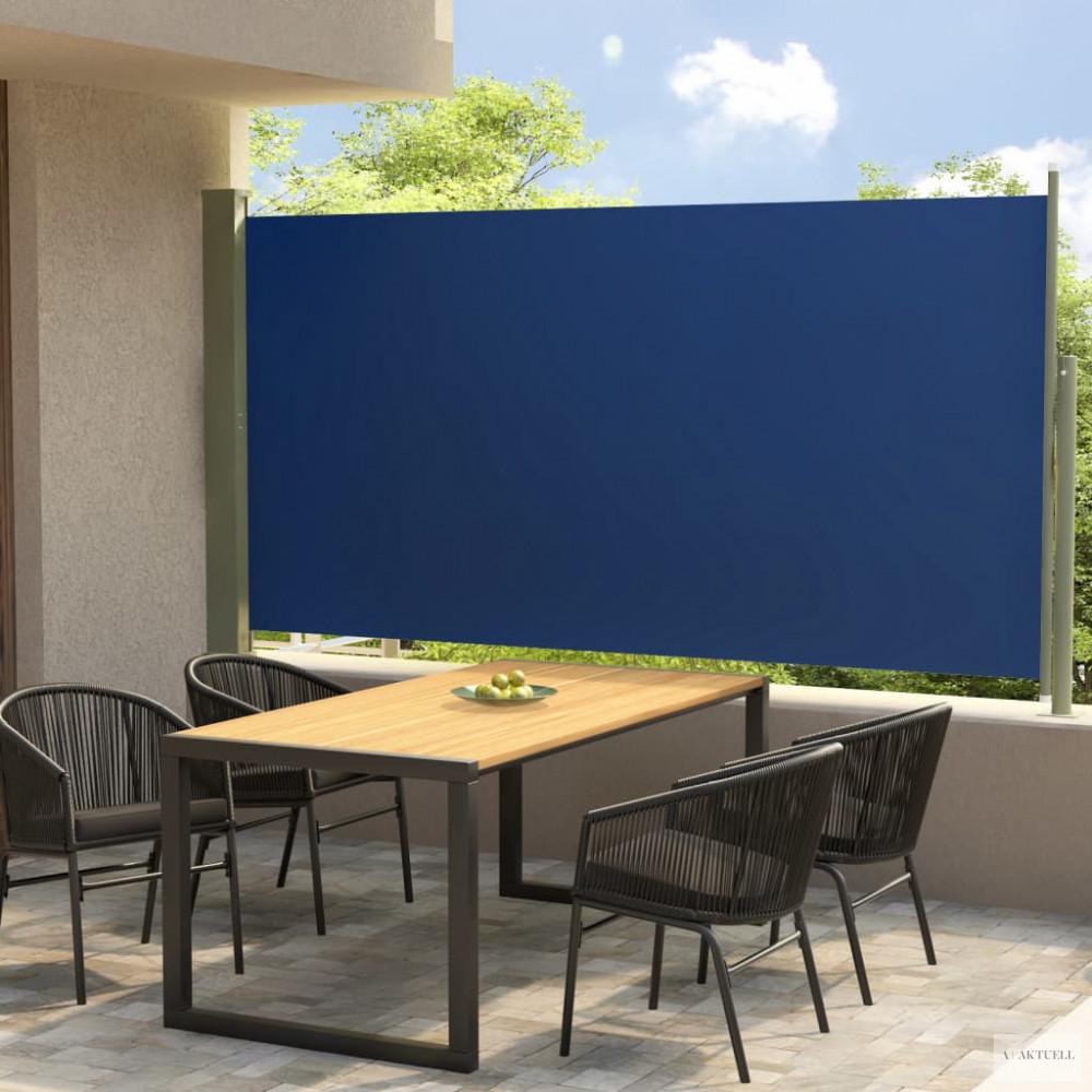 Kék behúzható oldalsó terasznapellenző 160 x 300 cm
