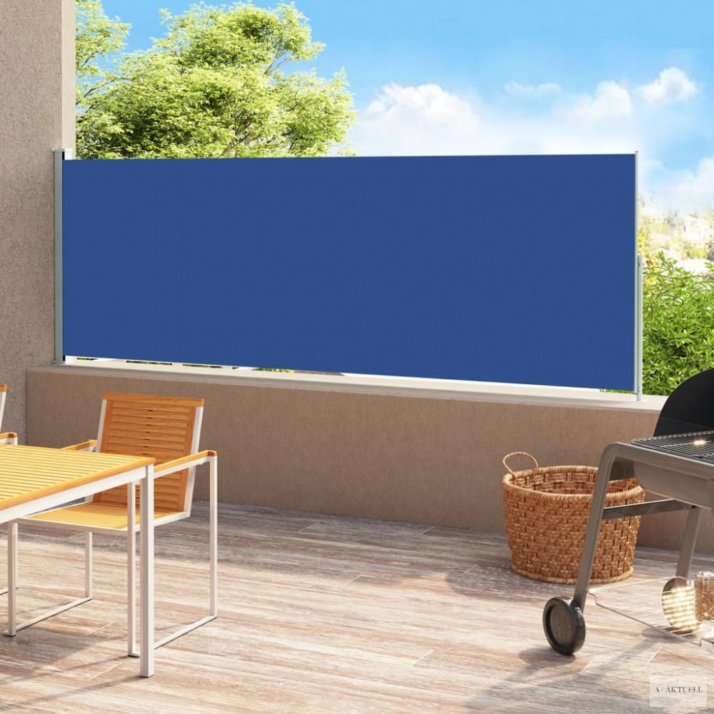 Kék behúzható oldalsó terasznapellenző 180 x 500 cm