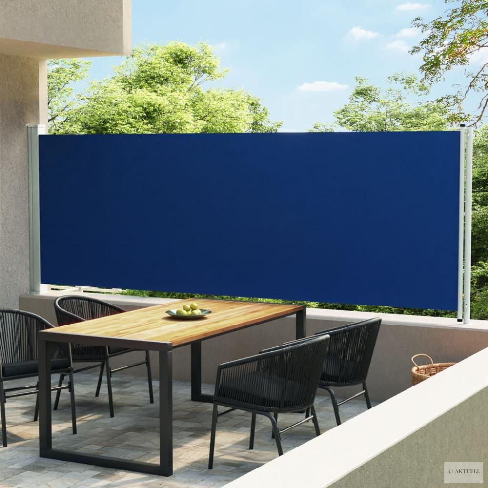 Kék kihúzható oldalsó terasz-napellenző 600 x 160 cm