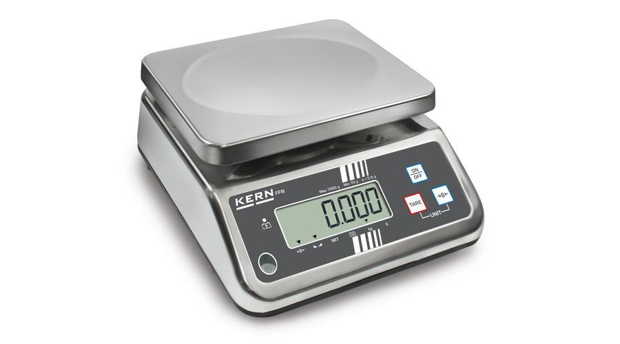 KERN FFN 6K2IPM (6kg/0,002kg) HACCP kompatibilis IP65 rozsdamentes acél digitális asztali mérleg, adapter, opcionális akkumulátor, hitelesíthető