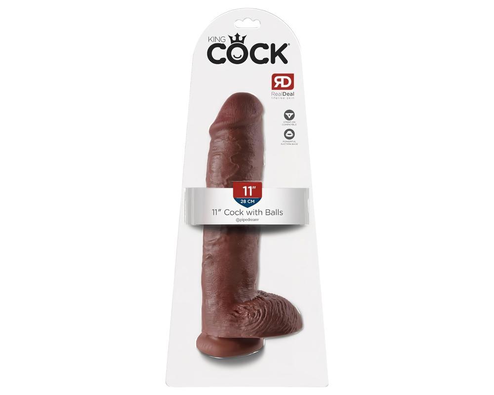 King Cock 11 - nagy tapadókorongos, herés dildó (28cm) - barna
