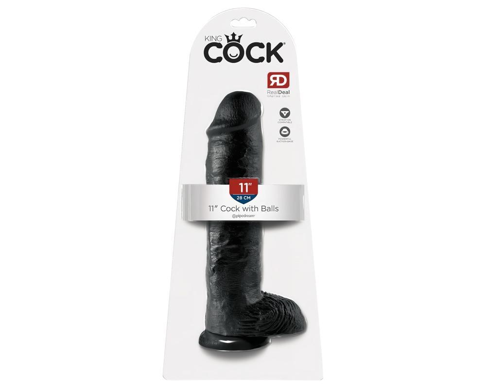 King Cock 11 - nagy tapadókorongos, herés dildó (28cm) - fekete