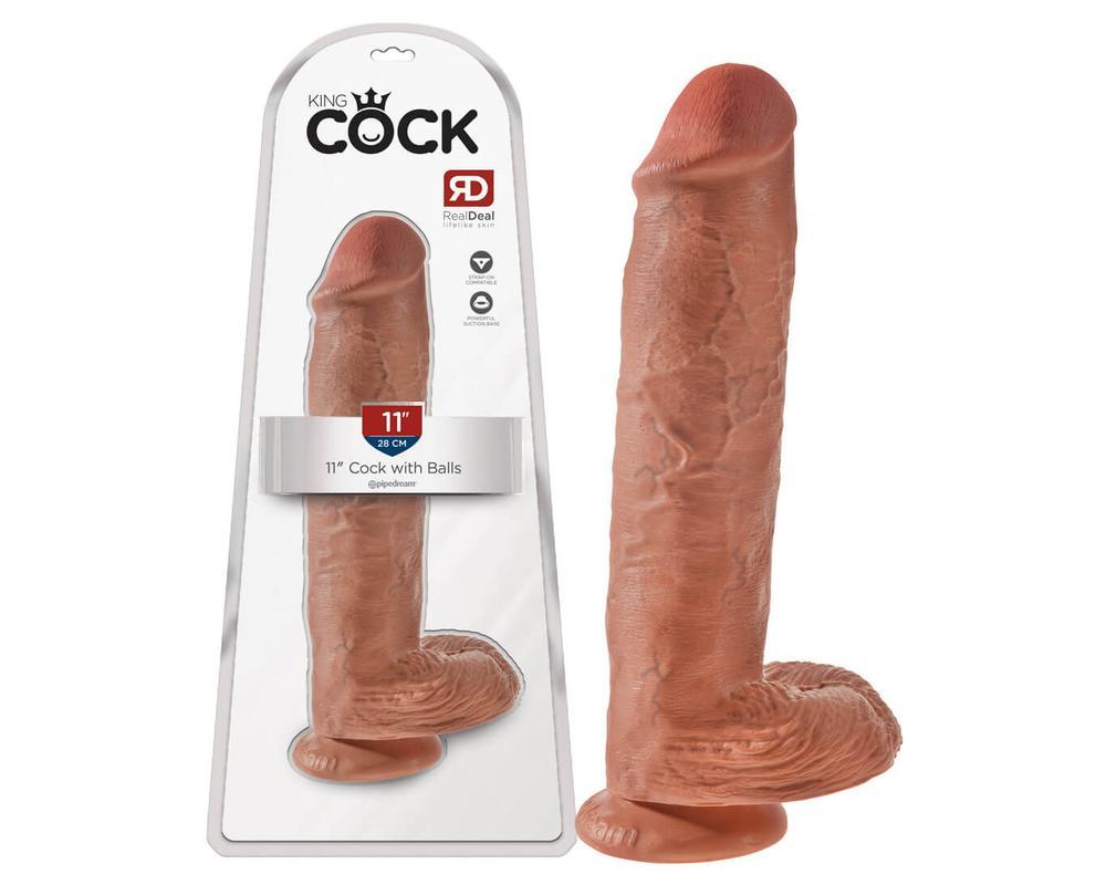 King Cock 11 - tapadókorongos, herés dildó (28cm) - sötét natúr