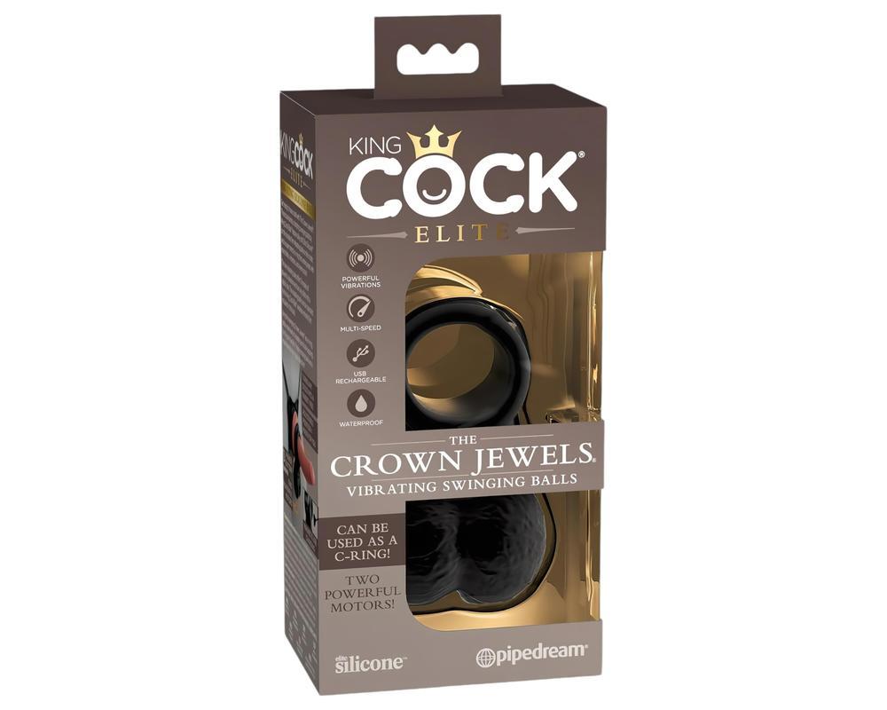 King Cock Crown Jewels - rezgő péniszgyűrű (fekete)