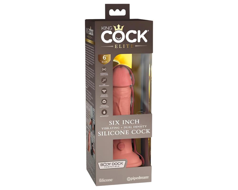 King Cock Elite 6 - tapadókorongos vibrátor (15 cm, natúr)